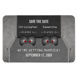 Video Game Save the Date Magnet, Gray Magnet