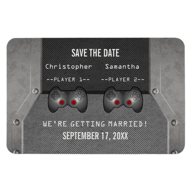 Video Game Save the Date Magnet, Gray Magnet (Horizontal)