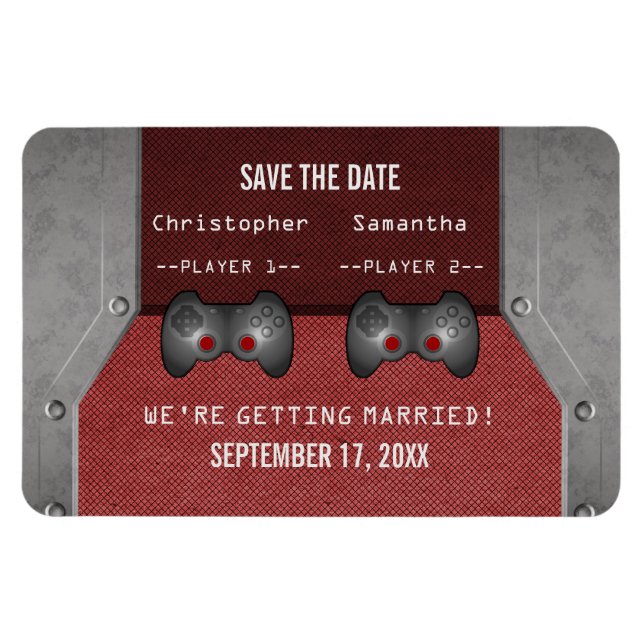 Video Game Save the Date Magnet, Maroon Magnet (Horizontal)