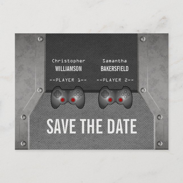 Video Game Save the Date Postcard, Gray Announcement Postcard (Front)