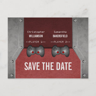 Video Game Save the Date Postcard, Maroon Announcement Postcard