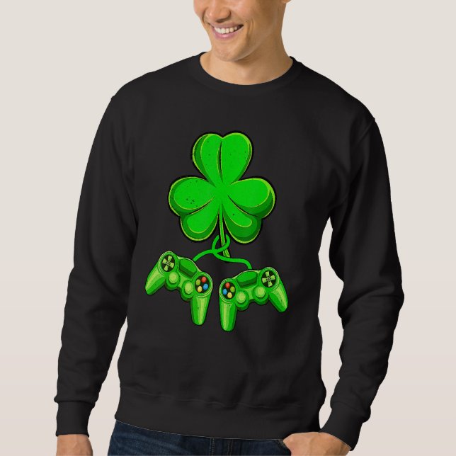 Video Game Shamrock Game Controller Happy St Patri Sweatshirt (Front)