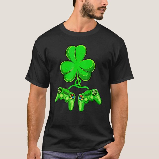 Video Game Shamrock Game Controller Happy St Patri T-Shirt (Front)