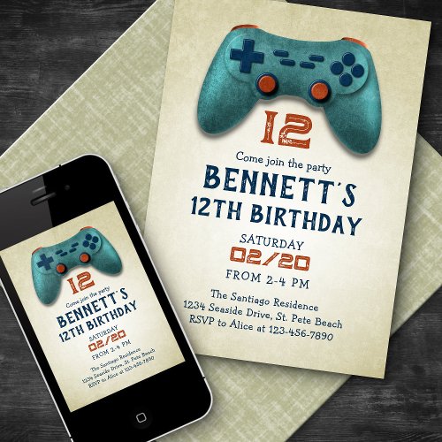 Video Game Simple Retro Birthday Invitation