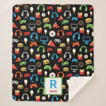 Video Game Snacks Party Kids Gamer Personalized Sherpa Blanket