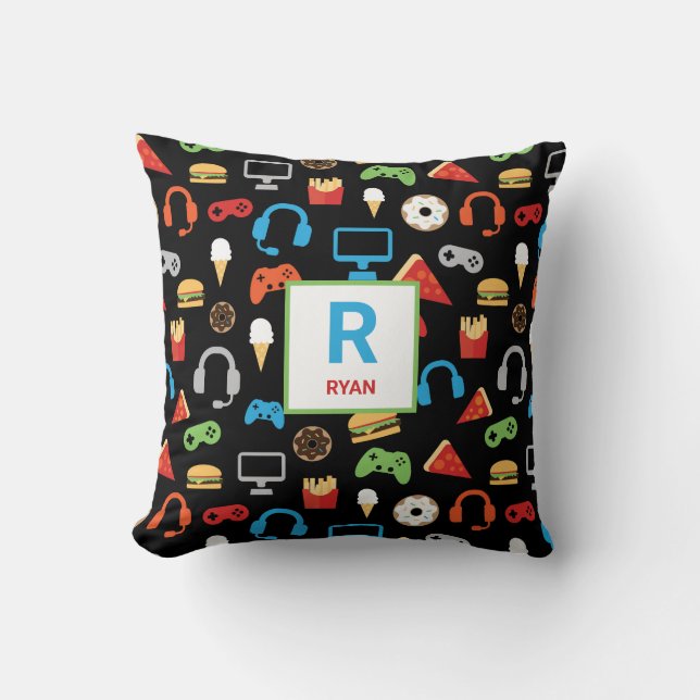 Video Game Snacks Party Kids Gamer Personalized Throw Pillow (Front)