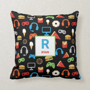 Video Game Snacks Party Kids Gamer Personalized Throw Pillow