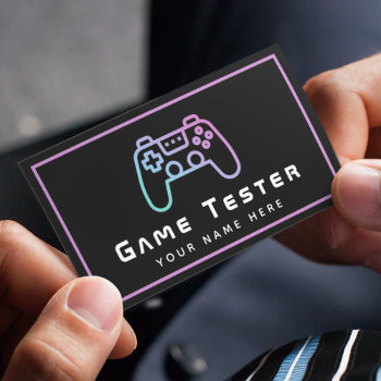Video Game Tester Developer Gamer Modern Pink Neon Business Card by LovelyVibeZ at Zazzle
