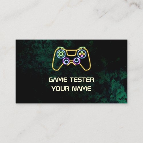 Video Game Tester Green Neon Business Card