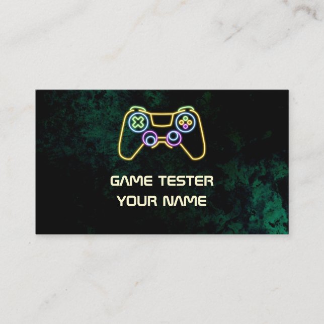 Video Game Tester Green Neon Business Card (Front)