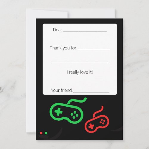 Video Game Thank You Card Fill in