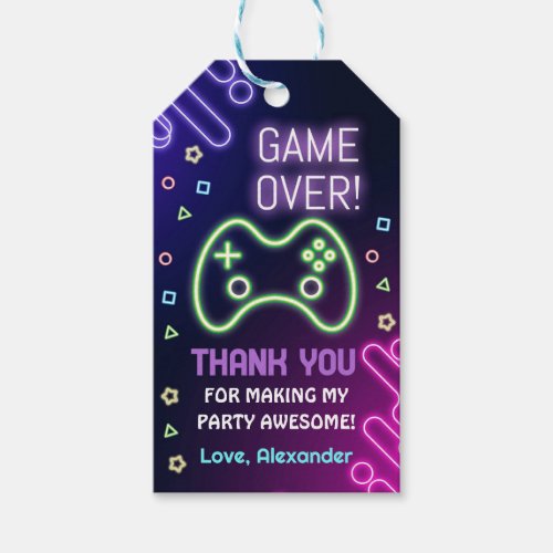 Video Game Thank You Tags Arcade Favor Tag Gamer