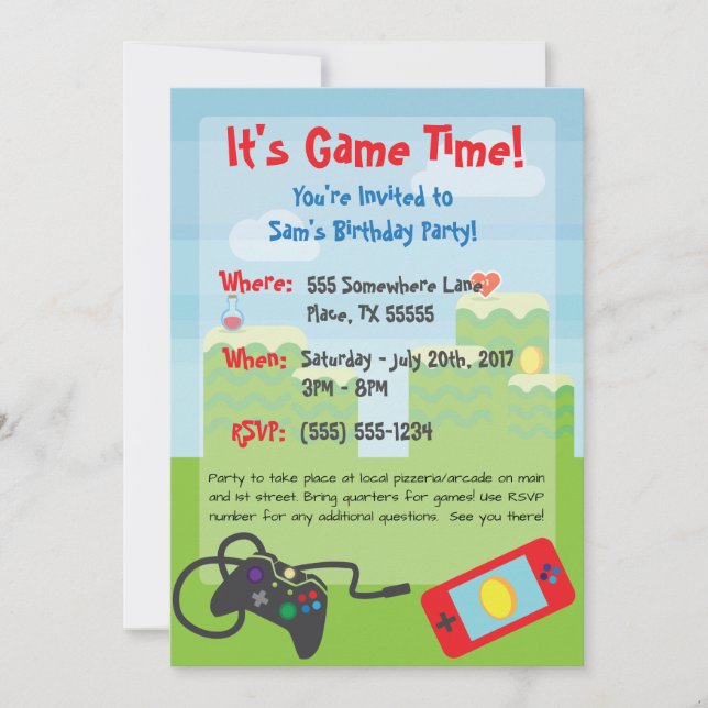 Video Game Themed Birthday Invitation (Front)