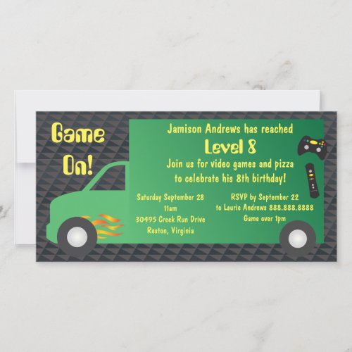 Video Game Truck Birthday Party Invitations