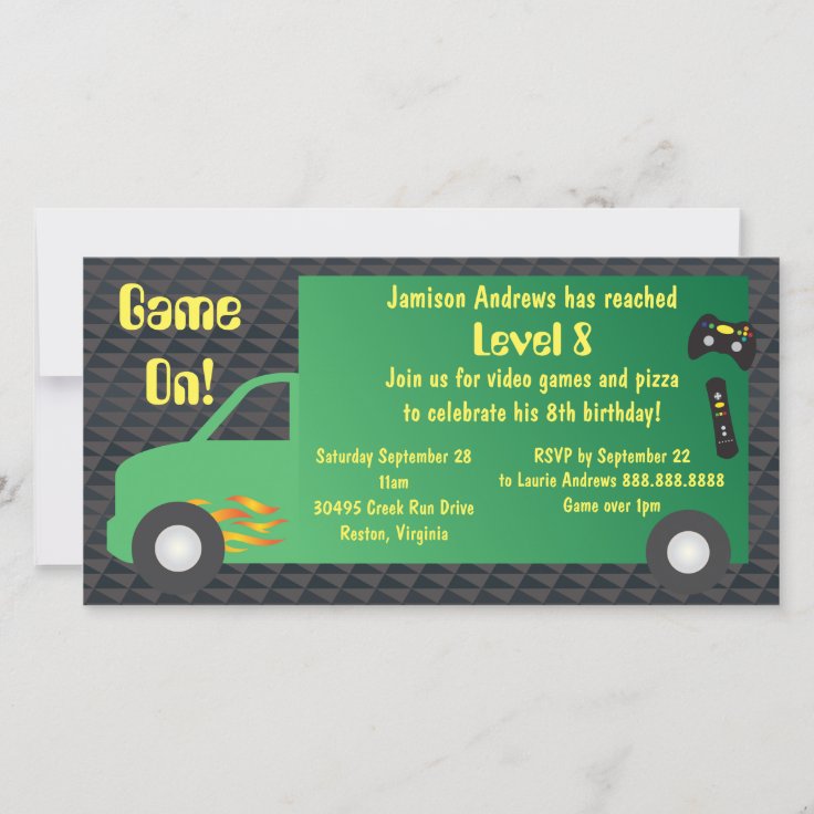 Video Game Truck Birthday Party Invitations Zazzle