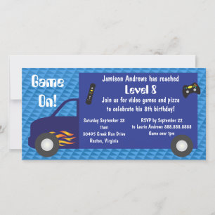 Video Game Truck Birthday Party Invitations