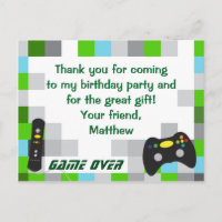 Video Game Truck Birthday Party Thank You