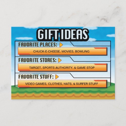Video Gamer Birthday Party Gift Ideas  Map Insert