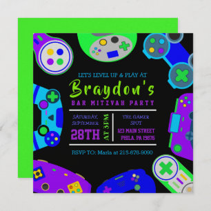 VIDEO GAMER GAMING Bar Mitzvah Evening Party Invitation