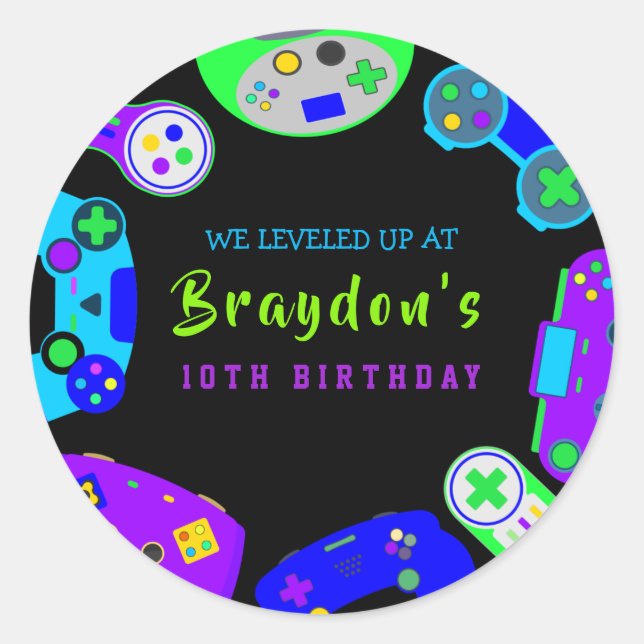 VIDEO GAMER GAMING Birthday Party Gift Take Home Classic Round Sticker (Front)
