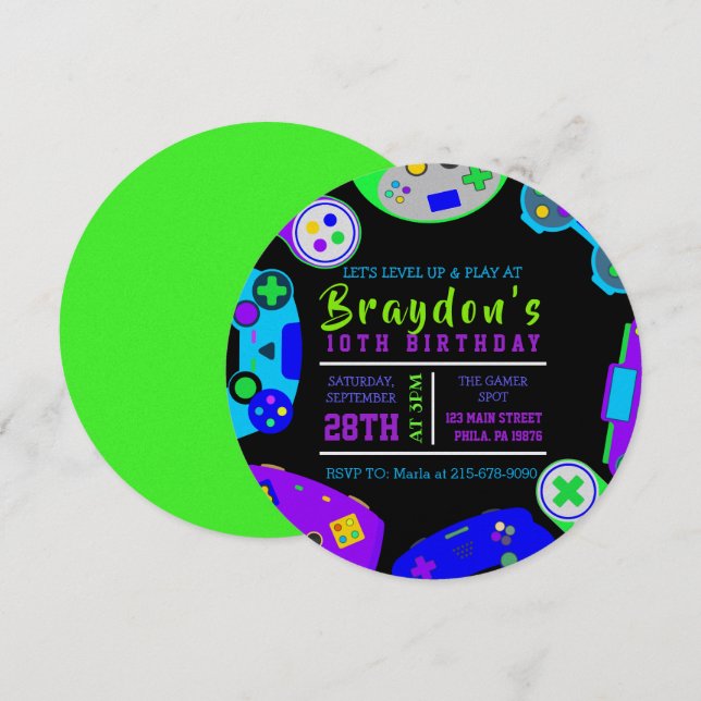 VIDEO GAMER GAMING Birthday Party Invitation (Front/Back)