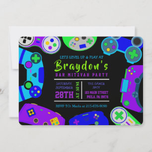 VIDEO GAMER GAMING Boys Bat Mitzvah Birthday Party Invitation