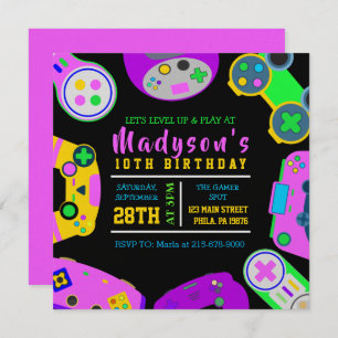 VIDEO GAMER GAMING Girl Birthday Party Invitation