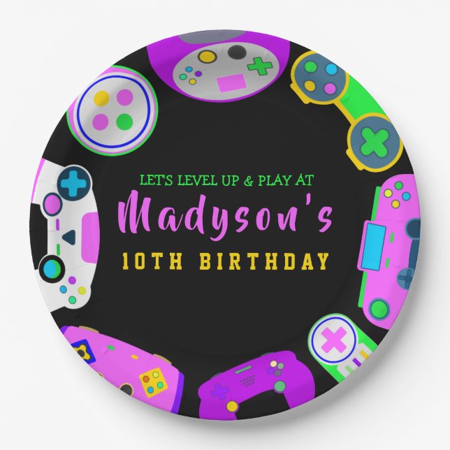 VIDEO GAMER GAMING Girl Birthday Party Invitation Paper Plates (Front)