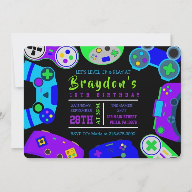 VIDEO GAMER GAMING Kids Birthday Party Invitation (Front)