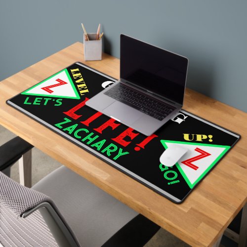 Video Gamer Geometric Black Green Red Monogram  Desk Mat