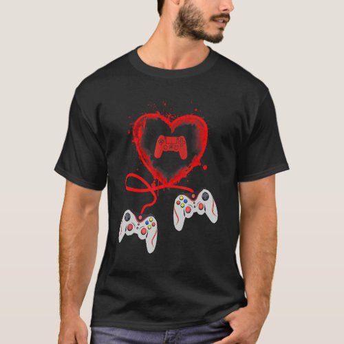 Video Gamer Heart Controller Valentines Day Kids  T_Shirt