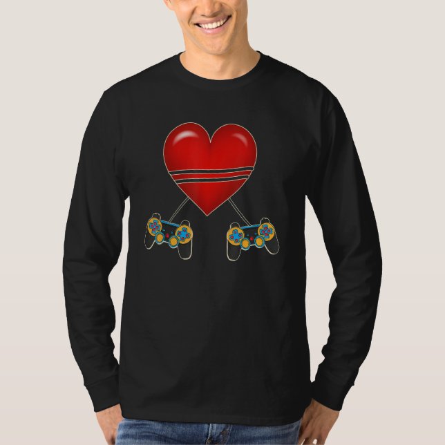 Video Gamer Heart Controllers Valentines Day Love  T-Shirt (Front)
