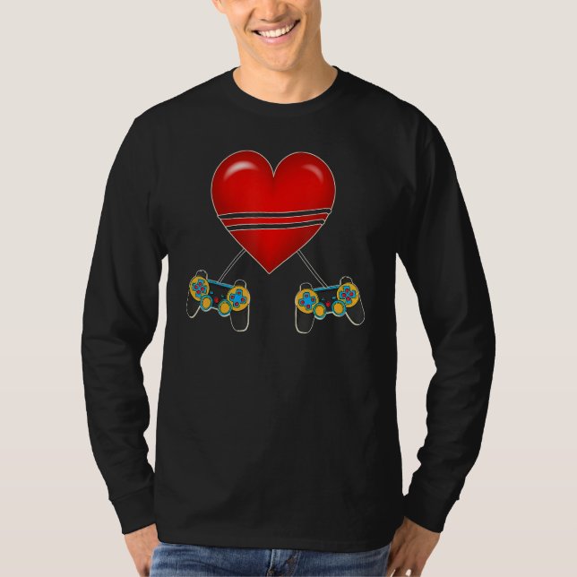 Video Gamer Heart Controllers Valentines Day Love  T-Shirt (Front)