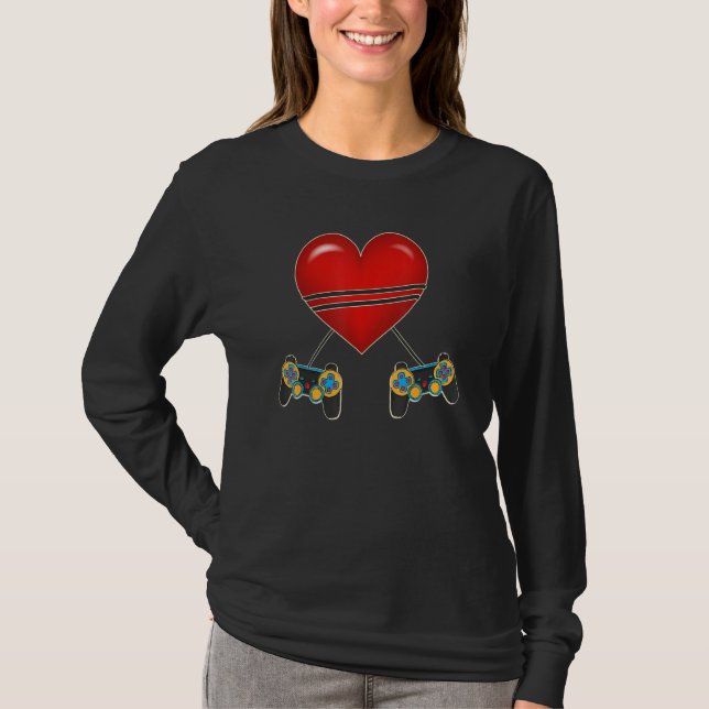 Video Gamer Heart Controllers Valentines Day Love  T-Shirt (Front)