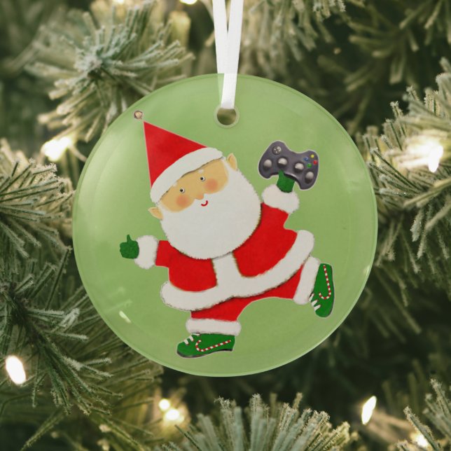 Video Gamer Holiday Gift Glass Ornament (Insitu)