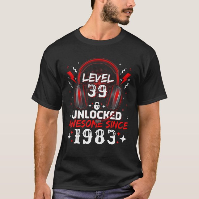 Video Gamer Level 39 Unlocked Awesome 1983 39Th Bi T-Shirt (Front)