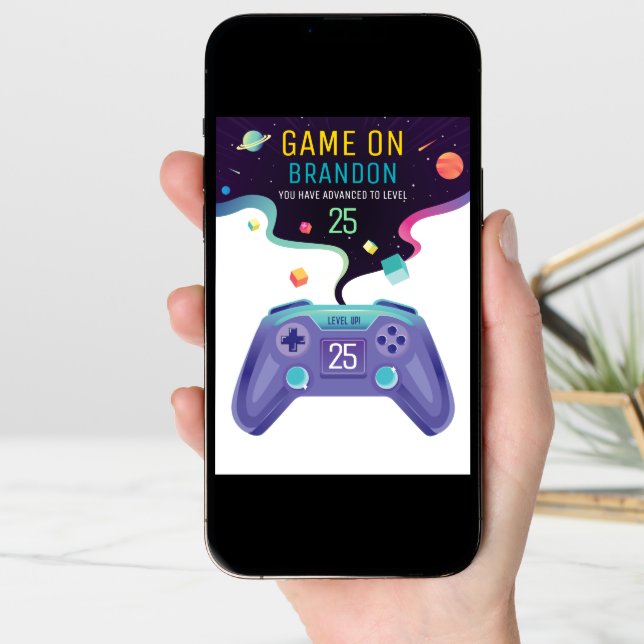 Video Gamer Level Up  Personalized Birthday Age Card (Front Digital)