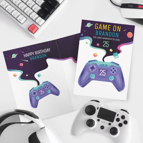 Video Gamer Level Up  Personalized Birthday Age Card