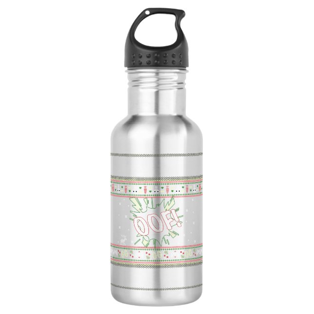 Video Gamer OOF! Ugly Christmas Sweater Stainless Steel Water Bottle (Front)