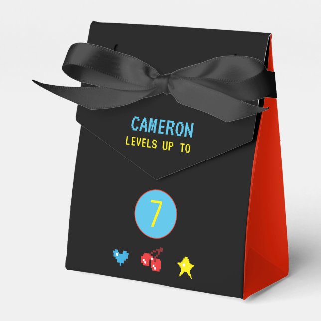 Video Gamer Red Black Arcade 7th Birthday Favor Boxes (Front Side)