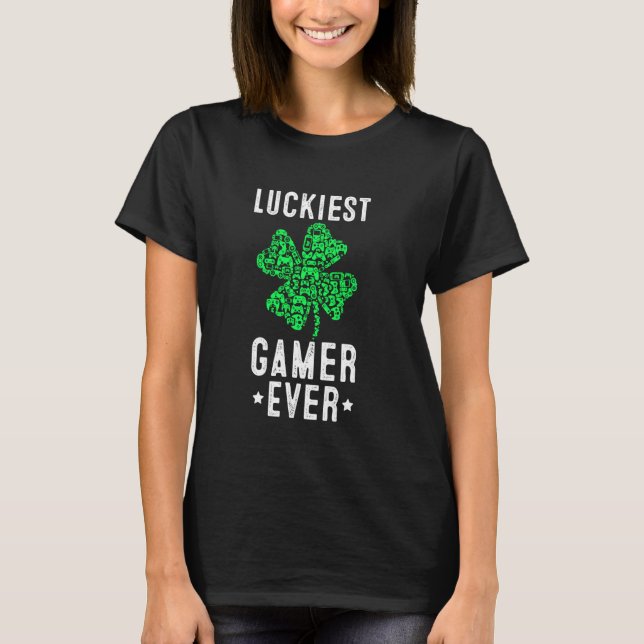 Video Gamer Saint Patricks Day Gaming Lucky For Bo T-Shirt (Front)