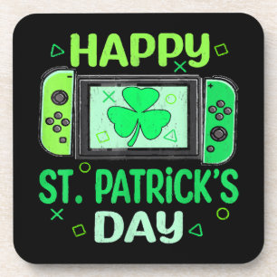 Video Gamer Shamrock Happy St Patricks Day Beverage Coaster