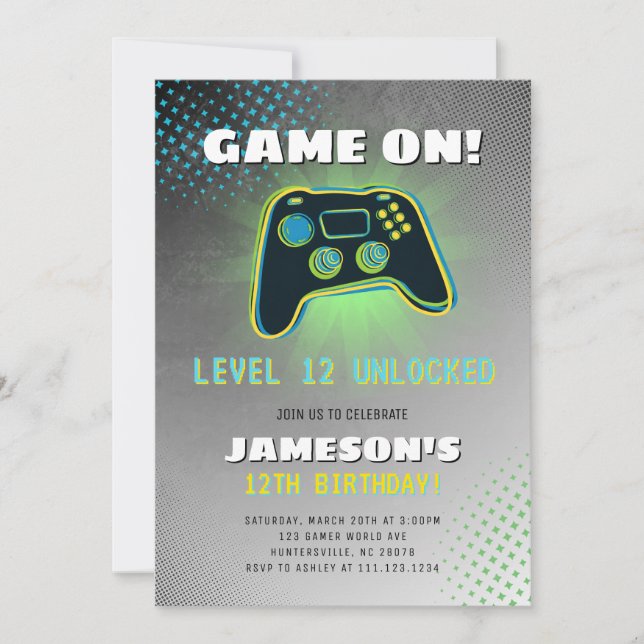 Video Gamer Teen Birthday Party Invitation (Front)