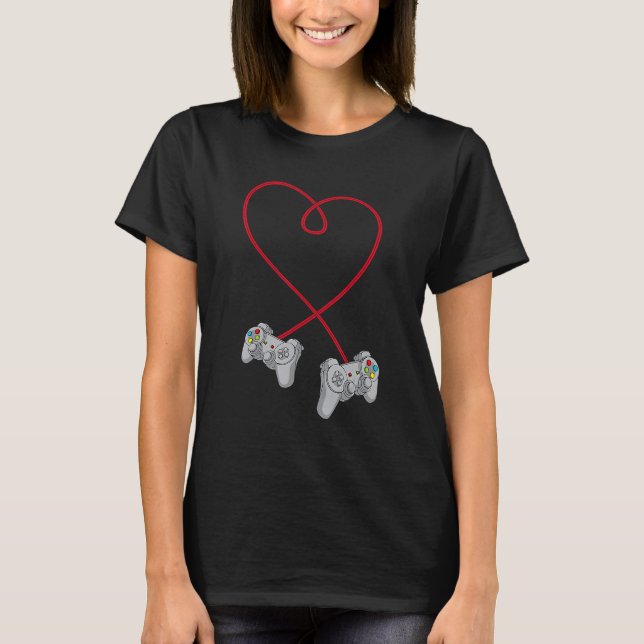 Video Gamer Valentines Day Heart With Controllers  T-Shirt (Front)
