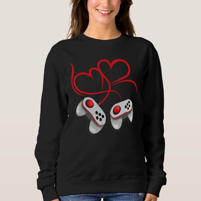 Video Gamer Valentine's Day Hearts Gaming Sweatshirt (Front)