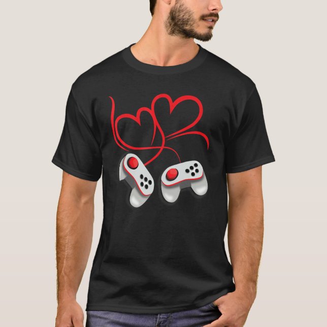 Video Gamer Valentine's Day Hearts Gaming T-Shirt (Front)