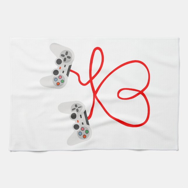 Video Gamer Valentines Day T-Shirt With Controller Kitchen Towel (Horizontal)