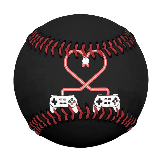 Video Gamer Valentines Day With Controllers Heart  Baseball (Front)