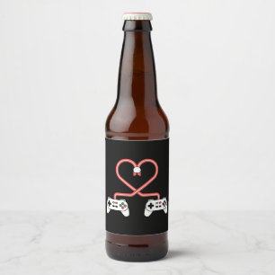 Video Gamer Valentines Day With Controllers Heart Beer Bottle Label