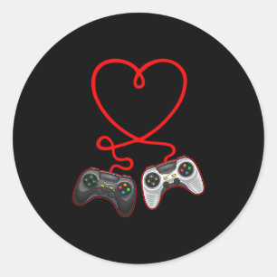 Video Gamer Valentines Day With Controllers Heart Classic Round Sticker